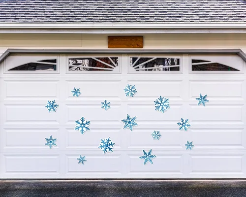 Vista 7 de Whaline Imanes de puerta de garaje de invierno, imán de copo de nieve azul, decoración de invierno para refrigerador, calcomanías de puerta