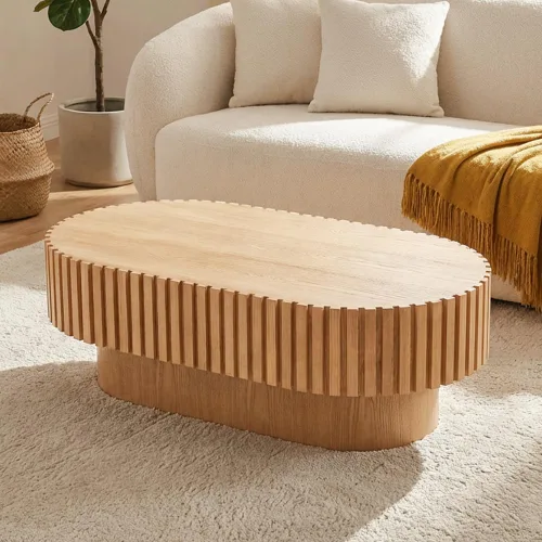 Vista 23 de Mesa de Centro Cuadrada de 35.43'' para Sala de Estar Mesa de Centro Acanalada Mesa Central Moderna con Pedestal para Apartamento Negro