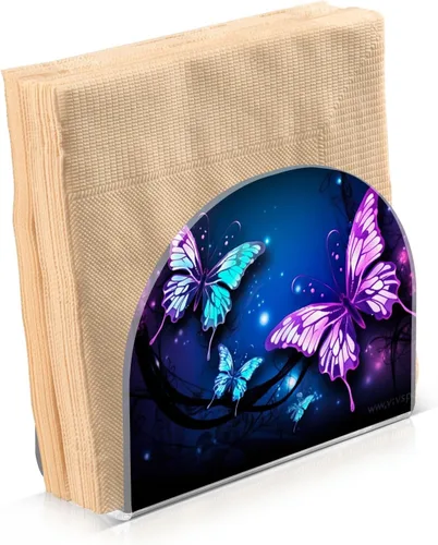 Vista 2 de Servilleteros de mariposa púrpura para mesas, servilleteros de acrílico transparente para servilleteros de cóctel para cocina, restaurante, bar
