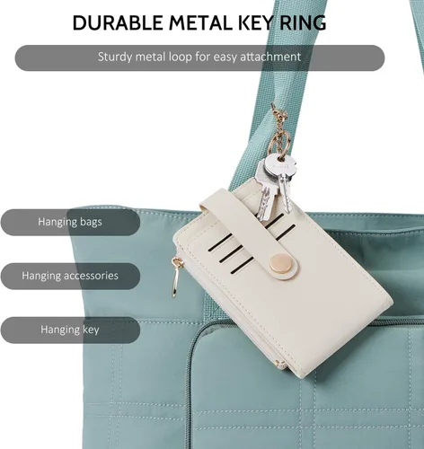 Vista 6 de POIUGOYA Billetera delgada para mujer, con bloqueo RFID, plegable, tarjetero con cremallera y bolsillo para monedas, ventana para identificación