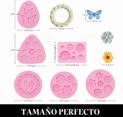 Vista 2 de Moldes de silicona para mariposas, 6 paquetes de moldes para 6 moldes de flores Pakcs