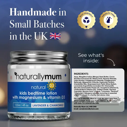 Vista 7 de NaturallyMum Loción de magnesio para niños con vitamina D Apoyo para la salud del sueño, corazón, hueso, nervio, intestino y músculo Alternativa