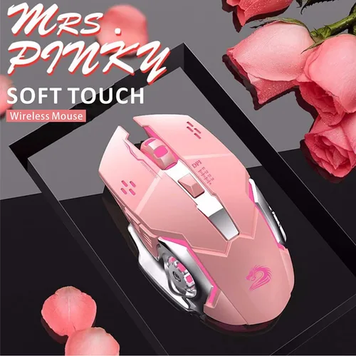 Vista 3 de Uciefy Q85 - Mouse inalámbrico recargable para juegos, mouse de computadora inalámbrico silencioso óptico LED de 2.4 G con 4 luces LED, 3 DPI