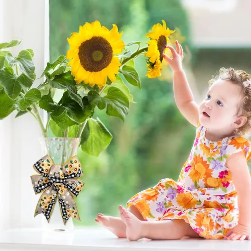 Vista 6 de Whaline Cinta vintage con borde de alambre para camión de girasol, para primavera y verano, diseño floral de búfalo a cuadros, cinta de envoltura