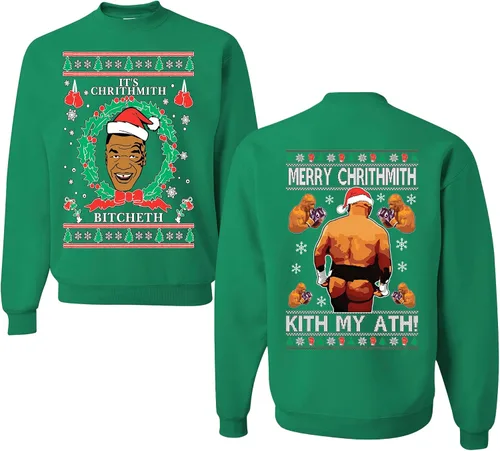Vista 42 de wild custom apparel Merry Chrithmith Kith My Ath suéter feo de Navidad divertido con cuello redondo sudadera Negro