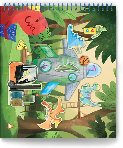 Vista 4 de Sticker It Up! - Dinos Go to Space - Calcomanías reposicionables con 8 fondos y más de 300 calcomanías, sin desorden y apto para viajes para niños a