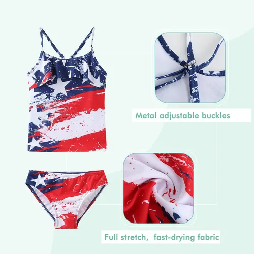 Vista 3 de Traje de baño de dos piezas para niñas, tankini hawaiano con volantes