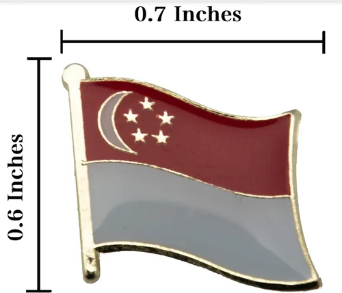 Vista 3 de A-ONE -Parche bordado de la bandera nacional de Singapur + Pin de metal de Singapur en bolsas, banderas del país del mundo Pinbadges NO.079A rojo