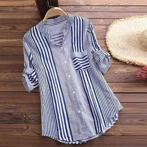 Vista 2 de Camiseta de lino para mujer, ajuste holgado, vintage, con lazo de encaje, cuello en V, bordada, cómoda, relajada, manga 34