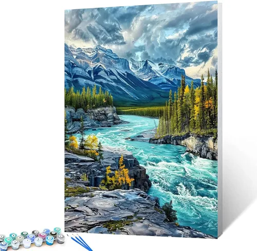 Vista 10 de America Route 66 - Pintura de montaña al atardecer por números, 16 x 20 pulgadas, lienzo de paisaje de EE. UU., pintura acrílica al óleo para niños