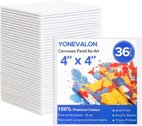 Vista 8 de YOURSORTER Mini Lienzo para pintar 4x4 pulgadas, paquete de 20 pequeños lienzos para pintar para novatos y artistas, imprimados con gesso libres