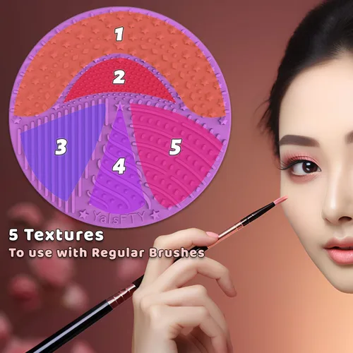 Vista 8 de YalsFTY - Limpiador de brochas de maquillaje de silicona, 2 piezas, herramienta de limpieza de almohadilla para cosméticos, función de doble cara