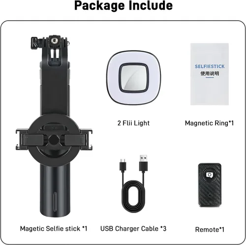 Vista 9 de WOVTE Trípode magnético para selfie stick con 2 luces LED, trípode de 52 pulgadas para iPhone con control remoto recargable, palo selfie portátil