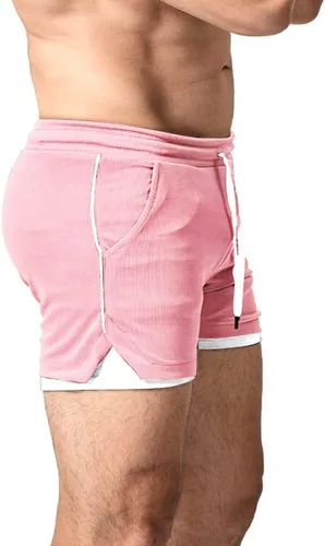 Vista 2 de EVERWORTH Pantalones cortos de entrenamiento 2 en 1 para hombre, 5 pulgadas, de secado rápido, pantalones cortos de gimnasio para culturismo
