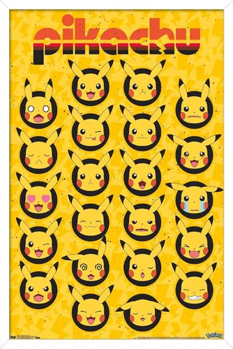 Vista 11 de Trends International Pokémon - Póster de pared de caras de Pikachu, 14.725 x 22.375 pulgadas, versión enmarcada de madera de granero Versión
