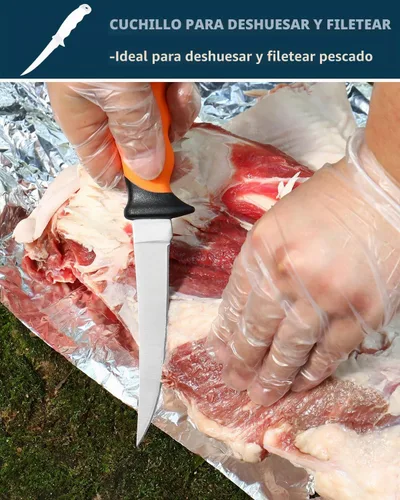 Vista 5 de Game Processor - Juego de cuchillos de caza de 7 piezas Cuchillos de capado y deshuesado, cuchillo desollador con gancho para vísceras, sierra