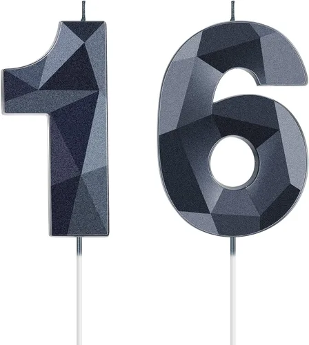 Vista 19 de Nuanchu Velas de cumpleaños número 10 en forma de diamante 3D Velas numerales para pastel de cumpleaños Decoración temática para horneado familiar