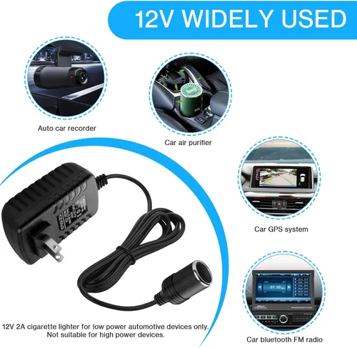 Vista 5 de Herfair Convertidor de CA a CC 2A 24W Adaptador de enchufe para encendedor de cigarrillos de automóvil, cable de alimentación 110-240V a 12V AC/DC