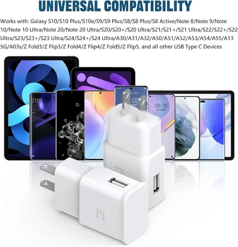 Vista 6 de Cargador tipo C Samsung de carga rápida, paquete de 2 bloques de carga rápida de pared con cable USB a tipo C de 6 pies para Samsung Galaxy S10 9 8