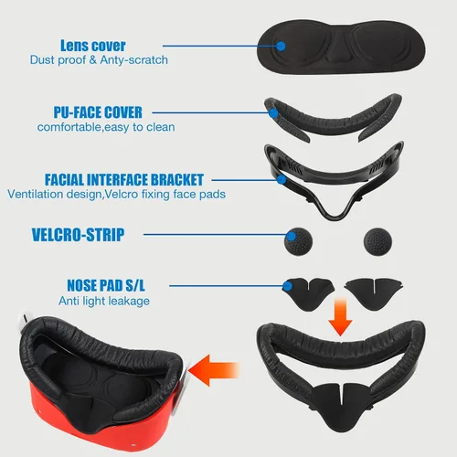 Vista 4 de VR Accessories Suitable for Oculus Quest 2VR Controller Grips CoverVR Shell CoverVR Facial Vent Interface Bracket Accessories 3-in-1 SetRed8Pcs Set