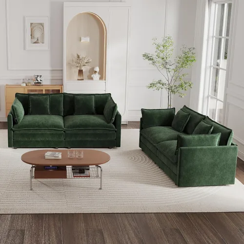 Vista 16 de mikibama Juego de sofá biplaza y sillón de lujo de 2 piezas, moderno juego de sofás nube tapizados de chenilla con 5 almohadas para sala de estar