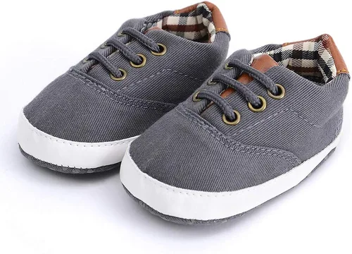 Vista 6 de Tenis unisex de lona para bebés y niñas suela de goma suave tobillo alto zapatos de cuna para niños pequeños para primeros caminos