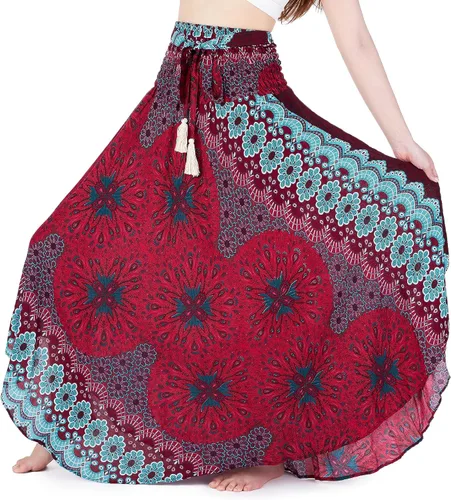 Vista 10 de Lannaclothesdesign - Falda larga para mujer de estilo bohemio, gitano, hippie, ropa de falda boho Rosa doble negra