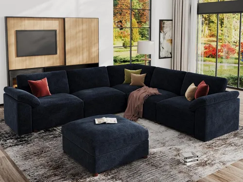 Vista 79 de EASE MOOSE Sofá modular verde seccional de gran tamaño en forma de L Pana verde