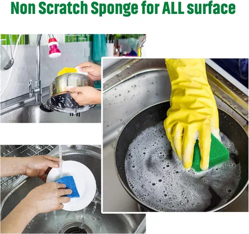 Vista 3 de Patelai Esponja de silicona para platos, 10 piezas, esponja de limpieza reutilizable para cocina, esponja suave para frutas y verduras