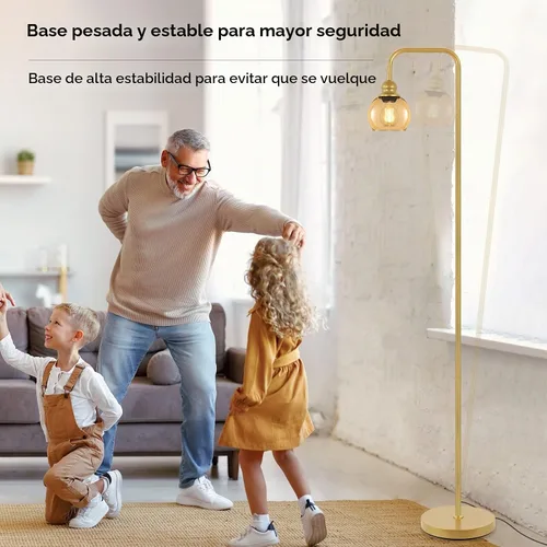 Vista 7 de Lámpara de pie moderna para sala de estar con bombilla LED de 6 W, lámpara de pie industrial, vidrio ámbar, lámpara alta de lectura clásica