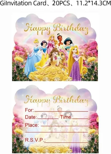 Vista 2 de 20 invitaciones de cumpleaños de princesa, invitaciones de fiesta de princesa, suministros de decoración (invitaciones, 20 unidades)