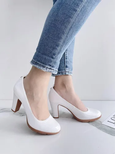 Vista 5 de JENN ARDOR Zapatos de tacón alto con punta redonda cerrada para mujer, zapatos de tacón alto de cuero de 3 pulgadas