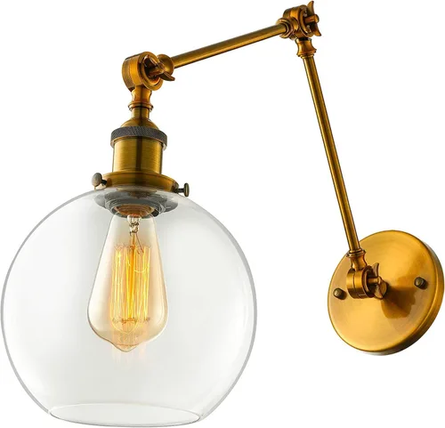 Vista 8 de Iluminación industrial estilo vintage 1 luz apliques de pared ajustable brazo oscilante aplique de pared con pantalla de globo transparente