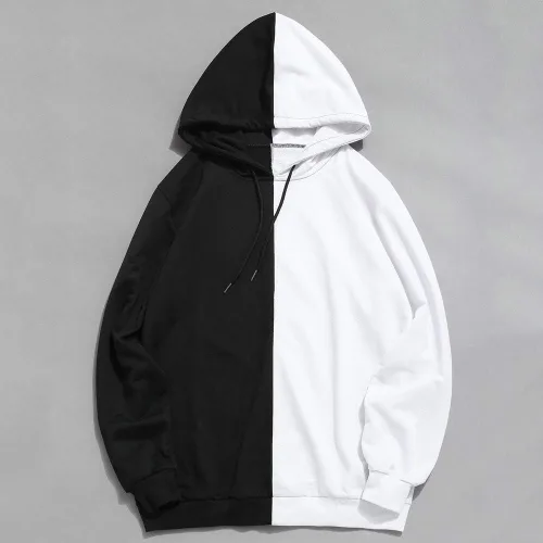 Vista 2 de Sudadera suave para hombre, estilo casual, con retazos, ajustada, con capucha, de manga larga