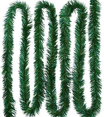 Vista 3 de Guirnalda de pino artificial con alambre verde de Navidad de 15 pies de longitud