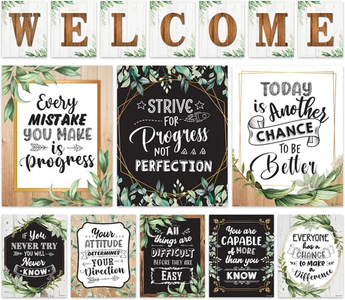 Vista 11 de Decorably 15 carteles de bienvenida con temática de abejas para aulas, escuela primaria, secundaria, inspirador, laminado mate con diseño vibrante