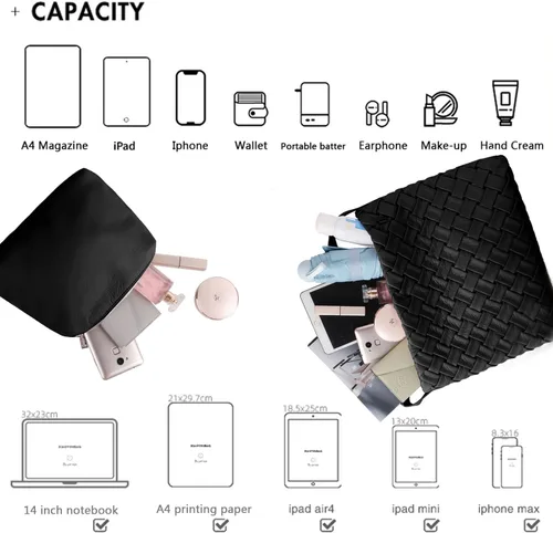 Vista 4 de Bolso Boston para mujer, bolso tejido de cuero vegano, bolso de mensajero para mujer, bolso cruzado de hombro de moda, casual hobo