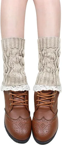 Vista 2 de Calcetines de botas para mujer, calentadores cortos de invierno para piernas, con encaje de ganchillo, puños de botas de punto para mujer, botas