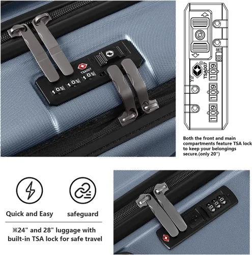Vista 5 de AnyZip Maletas de equipaje con ruedas giratorias PC+ABS Hardshell TSA Lock, Azul marino