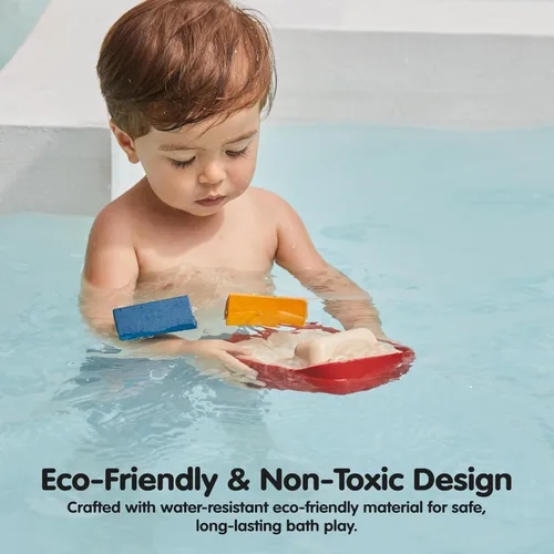 Vista 7 de PlanToys® Juguete de baño de barco de carga para niños pequeños Barco flotante con bloques de carga para jugar en el agua Juguete educativo