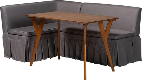 Vista 10 de Baxton Studio Meyer - Juego de banco de comedor de tela de 2 piezas, color beige Beige/Negro