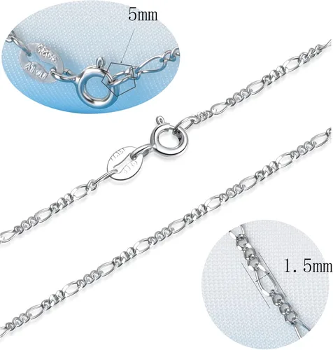 Vista 9 de Collar de cadena de plata de ley 925 para mujer, 0.059 pulgadas de ancho, cadena fina italiana Figaro plataoro, 14-30 pulgadas