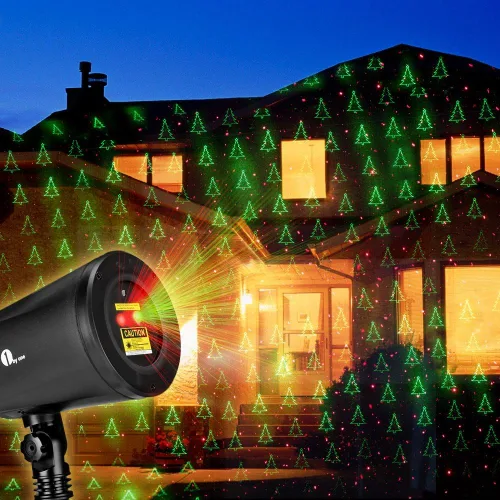 Vista 5 de 1byone mágico interior y exterior Navidad Patrones de luz láser, luces brillantes con patrones en verde y rojo de árbol de Navidad