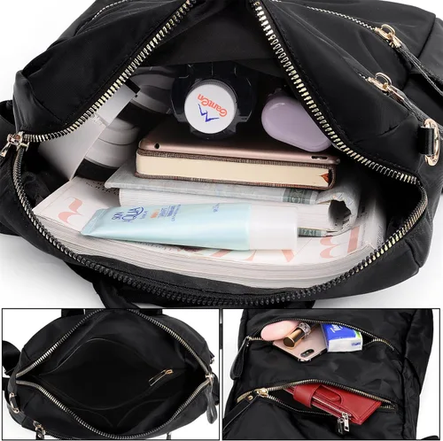 Vista 3 de Uromee Mochila para mujer, bolsa de hombro impermeable de nailon para viaje, 303. Negro, Mochilas Daypack