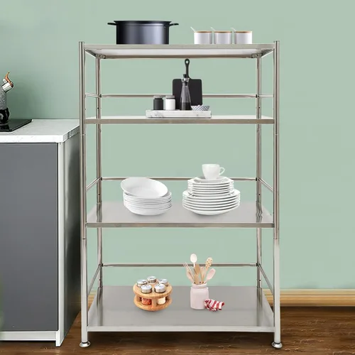 Vista 2 de Estantes de almacenamiento ajustables de 4 niveles con ruedas, 31.5 x 15.7 x 47.2 pulgadas, estante organizador plegable de metal de acero