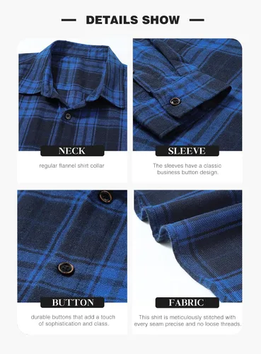 Vista 5 de JMIERR - Camisas de manga larga con botones para hombre, camisa informal de franela de algodón