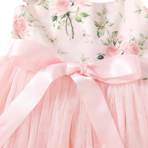 Vista 6 de Flofallzique Vestido de tul para niñas, floral de verano, para bodas, cumpleaños, Pascua, casual, para fiestas de té, para niños pequeños