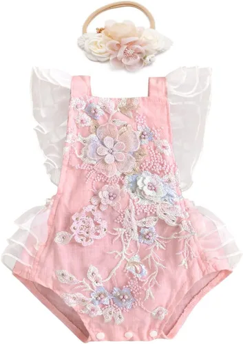 Vista 46 de IDOPIP Conjunto de ropa de 1er cumpleaños para niñas con estampado floral, estilo bohemio, con encaje, tutú y diadema de princesa