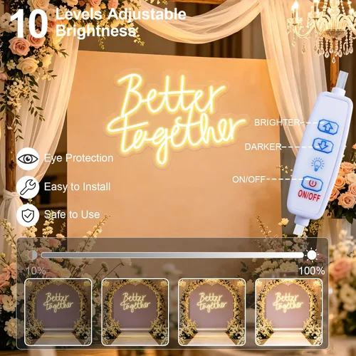 Vista 4 de Letrero de neón con texto en inglés "Better Togethers", decoración de pared para boda, dormitorio, Navidad, día de San Valentín, regalo
