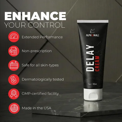Vista 5 de AlphaMale Crema retardante premium – dura más tiempo en la cama – Crema desensibilizante con 7.5% de benzocaína – Alternativa sin desorden